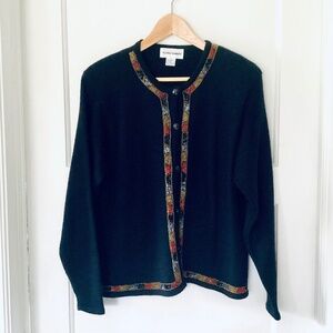 Alfred Dunner Cardigan Beaded Women’s Size M Black Wool Blend Classic Elegant